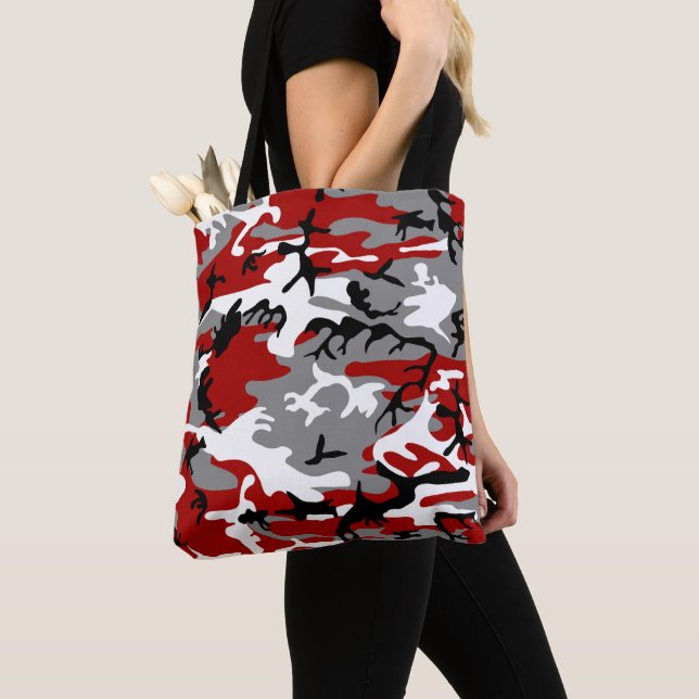 Red and Grey Camouflage, Military, Army Tote Bag (Close Up)