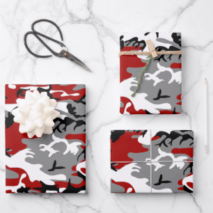 Red and Grey Camouflage, Military, Army Wrapping Paper Sheet