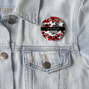 Red and Grey Camouflage Your name Personalise 6 Cm Round Badge