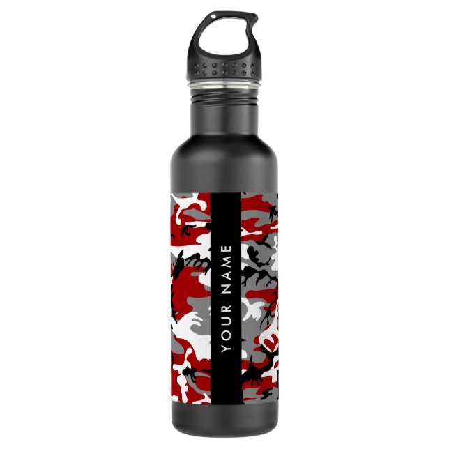 Red and Grey Camouflage Your name Personalise 710 Ml Water Bottle (Front)