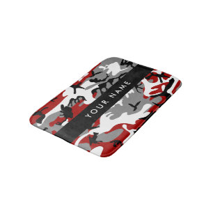 Red and Grey Camouflage Your name Personalise Bath Mat