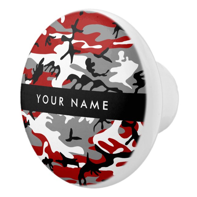 Red and Grey Camouflage Your name Personalise Ceramic Knob (Right)