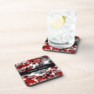 Red and Grey Camouflage Your name Personalise Coaster
