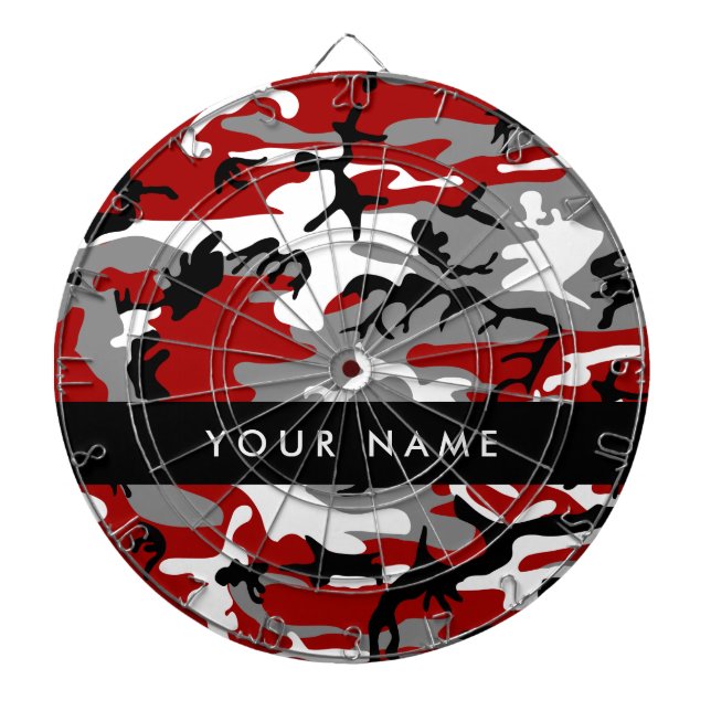 Red and Grey Camouflage Your name Personalise Dartboard (Front)
