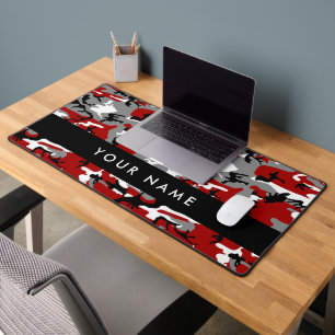 Red and Grey Camouflage Your name Personalise Desk Mat