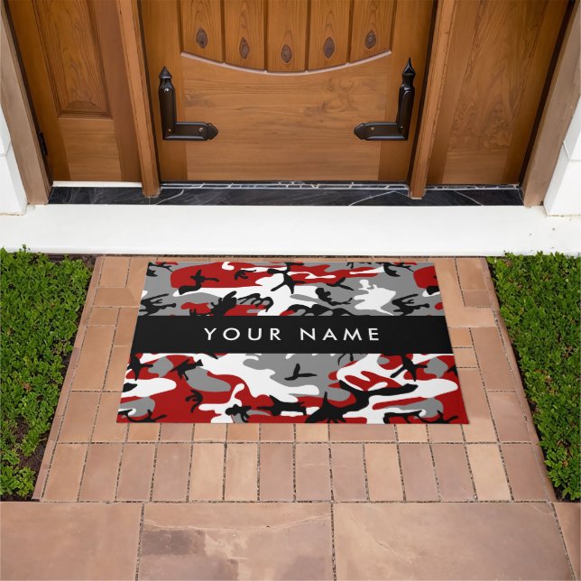 Red and Grey Camouflage Your name Personalise Doormat (Outdoor)