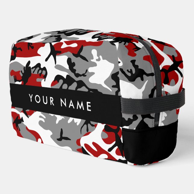 Red and Grey Camouflage Your name Personalise Dopp Kit (Left Corner)