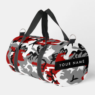 Red and Grey Camouflage Your name Personalise Duffle Bag