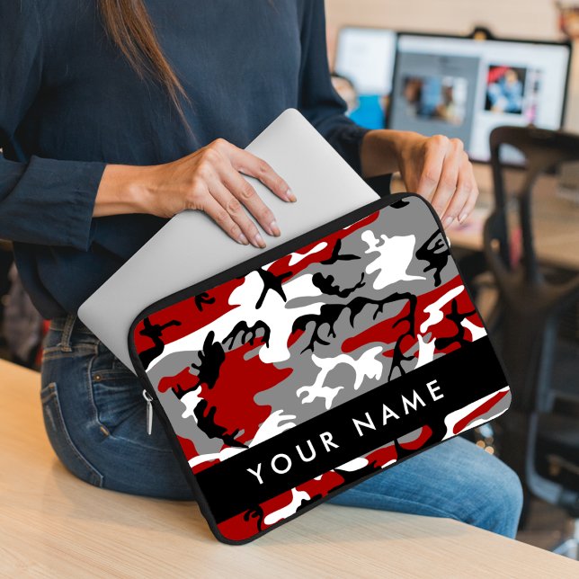 Red and Grey Camouflage Your name Personalise Laptop Sleeve (Creator Uploaded)