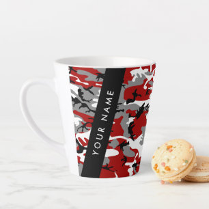 Red and Grey Camouflage Your name Personalise Latte Mug