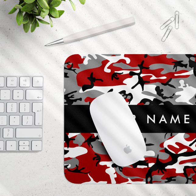 Red and Grey Camouflage Your name Personalise Mouse Pad (Creator Uploaded)