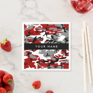 Red and Grey Camouflage Your name Personalise Napkin