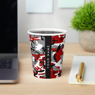 Red and Grey Camouflage Your name Personalise Paper Cups