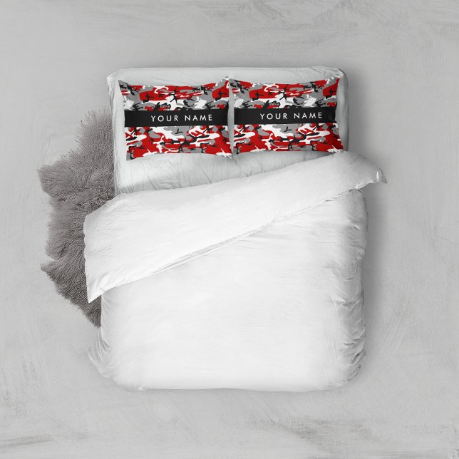 Red and Grey Camouflage Your name Personalise Pillowcase (Creator Uploaded)