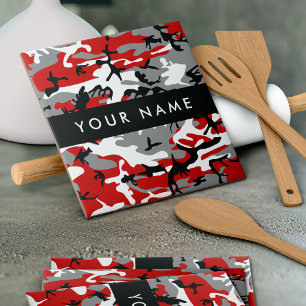 Red and Grey Camouflage Your name Personalise Tile