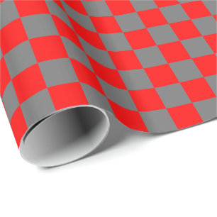 Red and Grey Chequerboard Squares Wrapping Paper