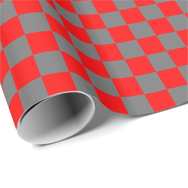 Red and Grey Chequerboard Squares Wrapping Paper (Roll Corner)