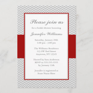 Red and Grey Chevron Bridal Shower Invitation