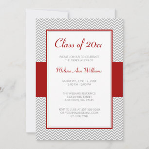 Red and Grey Chevron Graduation Party Invitation