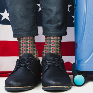 Red and Grey Chic Diamond Pattern, Abstract Trippy Socks