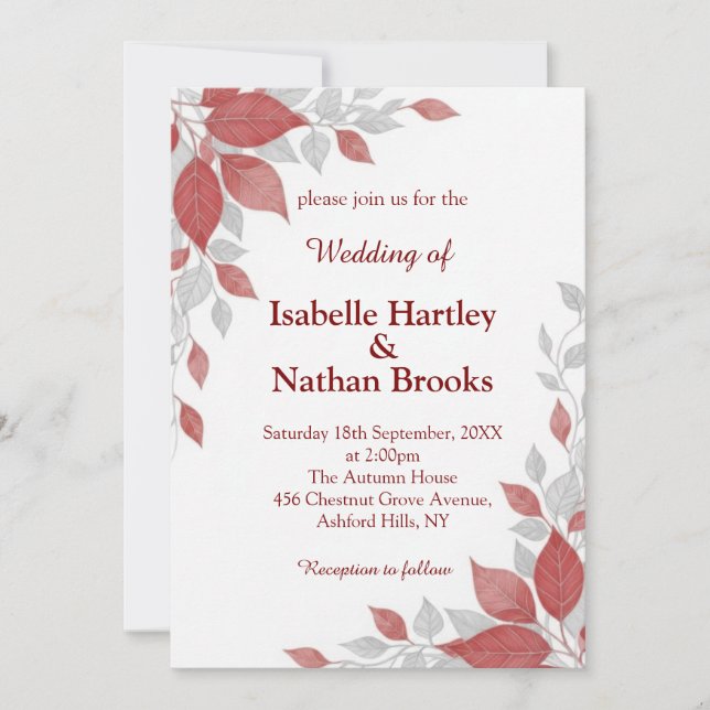 Red and Grey Fall Wedding Invitation (Front)