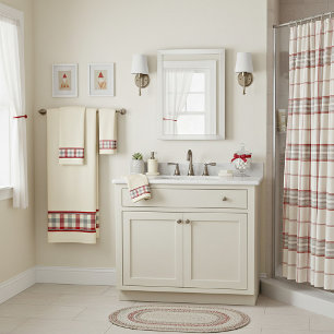 Red and grey farm style plaid bath towel set