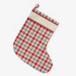 Red and grey farm style plaid large christmas stocking