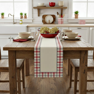 Red and grey farm style plaid medium table runner
