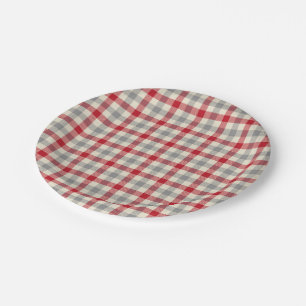 Red and grey farm style plaid paper plate