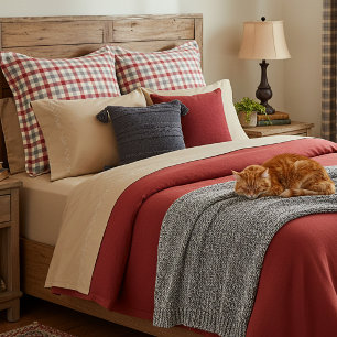 Red and grey farm style plaid pillowcase