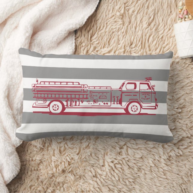 Red and Grey Fire Truck Custom Lumbar Cushion (Blanket)