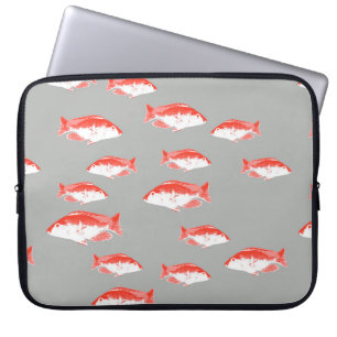 Red and grey fish laptop sleeve