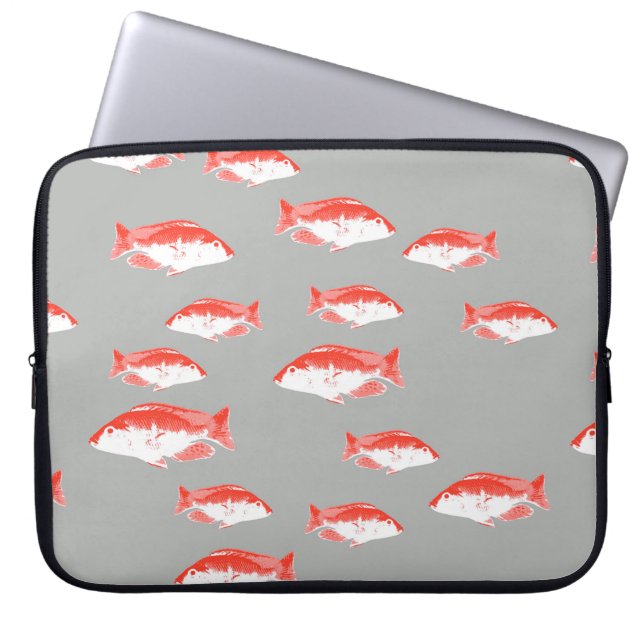 Red and grey fish laptop sleeve (Front)