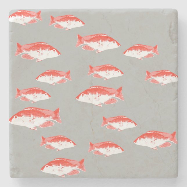 Red and grey fish stone coaster (Front)