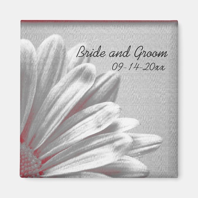 Red and Grey Floral Highlights Wedding Magnet (Front)