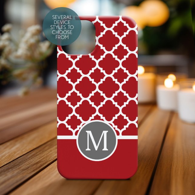 Red and Grey Geometric Pattern Monogram (Personalized Phone Case with Monogram)