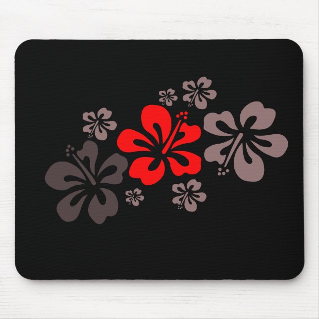 Red and Grey Hibiscus Mouse Pad (Front)