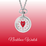 Red and grey love heart Necklace Watch<br><div class="desc">Necklace Watch gift.
With a red love heart and clock numbers on a grey background.</div>