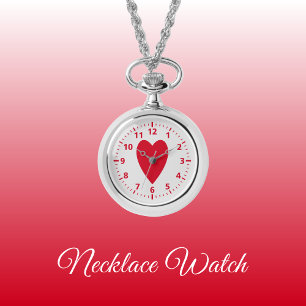 Red and grey love heart Necklace Watch