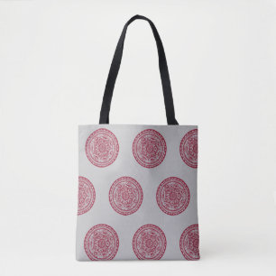 Red and Grey Mandala Pattern Tote Bag
