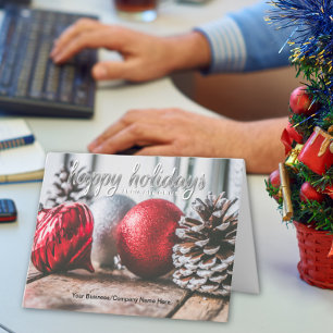 Red and Grey Ornaments Christmas Holiday Card