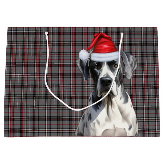 Red and Grey Plaid Great Dane Dog Lover Holiday Large Gift Bag (Front)
