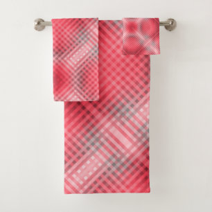 Red and grey plaid grunge bath towel set