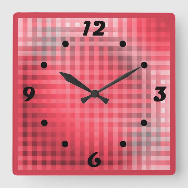 Red and grey plaid grunge  square wall clock (Front)