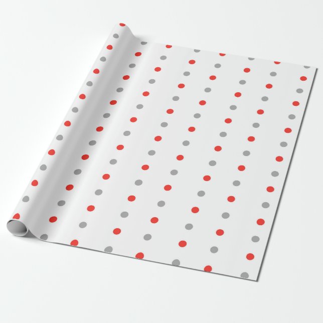 Red and Grey Polka Dot Pattern Wrapping Paper (Unrolled)