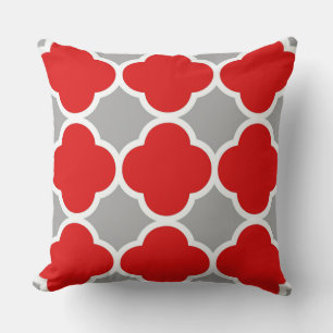 Red and Grey Quatrefoil Pattern Cushion