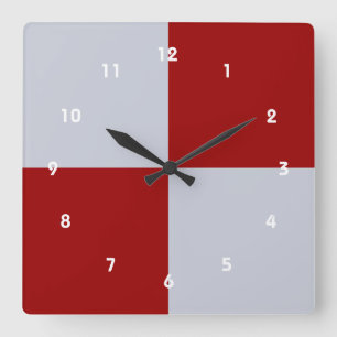 Red and Grey Rectangles Square Wall Clock