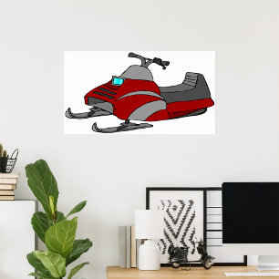 Red and Grey Snowmobile Poster