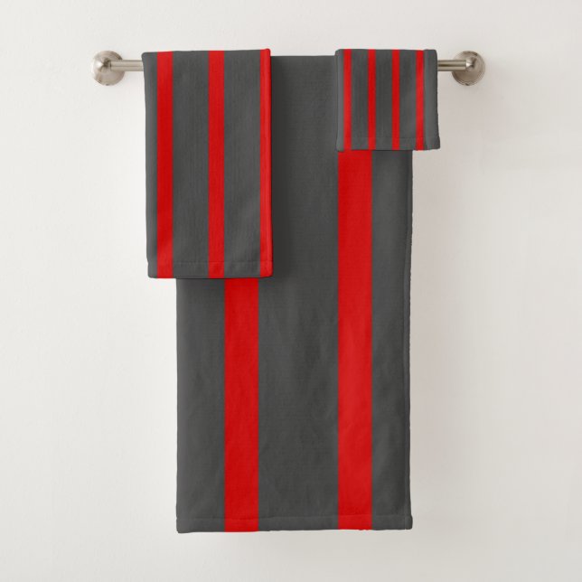 Red and Grey Stripes Bath Towel Set (Insitu)