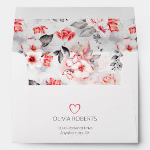 Red and Grey Watercolor Flowers Bridal Shower Envelope